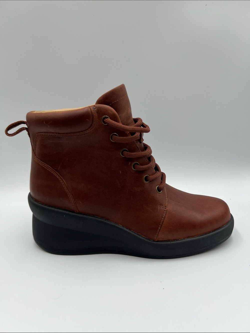 ABEO Passage lace-up boots ankle dark tan brown leather comfort wedge women 5